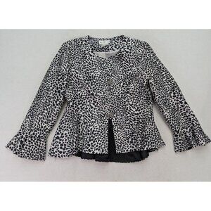 Women's Blazer Suit Jacket G.M.I. Size 12 Black White Animal Print Peplum